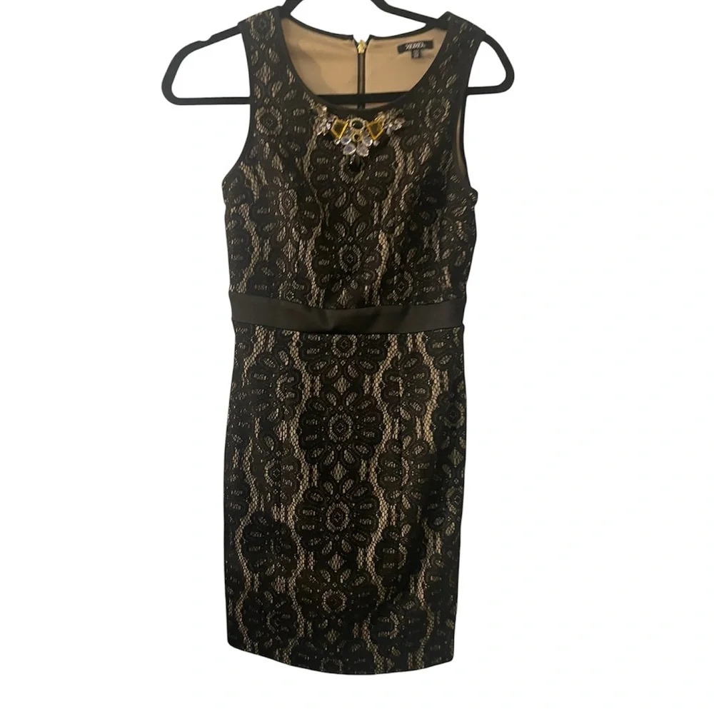 Xoxo Black and Cream Lace Mini Dress - Picture 1 of 6